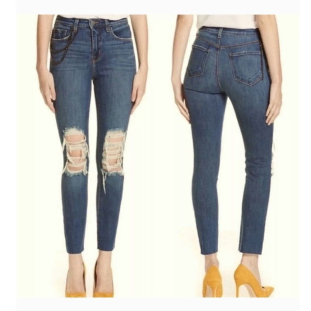 L'Agence Luna High‎ Rise Distressed Jeans Size: 25